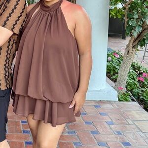 SHEIN Brown Halter Mini Dress